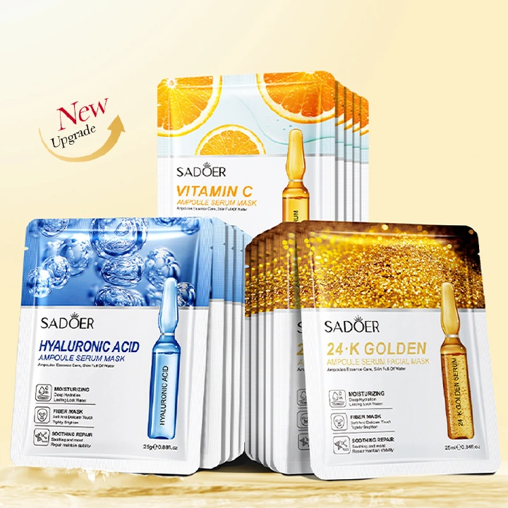 9 Pcs  SADOER Ampoule Serum Facial Mask, Moisturizing Soothing Hydrating Face Sheet Mask For All Skin Types