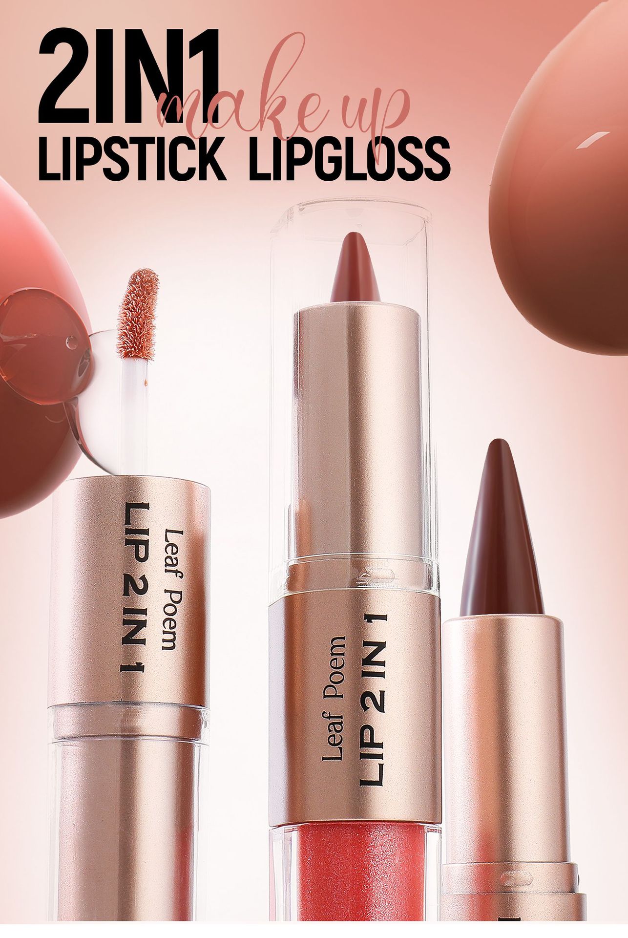 Lip Gloss :Leaf Poem 2 In 1 Lip Makeup Matte Lip Liner & Glossy Mirror Lip Gloss Long Lasting Waterproof Lip Tint 12 Shades Available