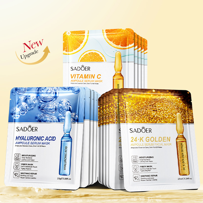 9 Pcs  SADOER Ampoule Serum Facial Mask, Moisturizing Soothing Hydrating Face Sheet Mask For All Skin Types