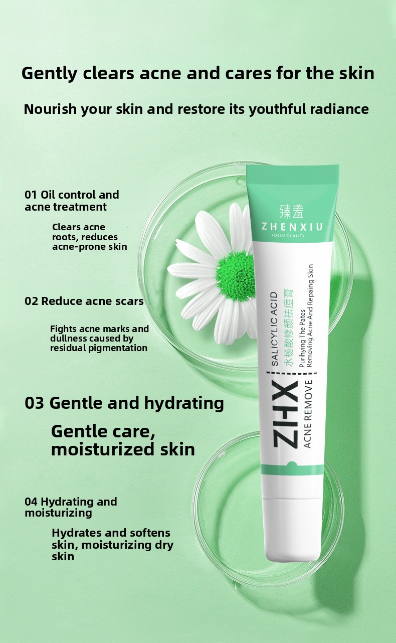 Salicylic Acid Acne Removal Cream, Pimple & Blackhead Spot Treatment, Fade Acne Marks, Oil Control & Gentle Skin Repair for Face