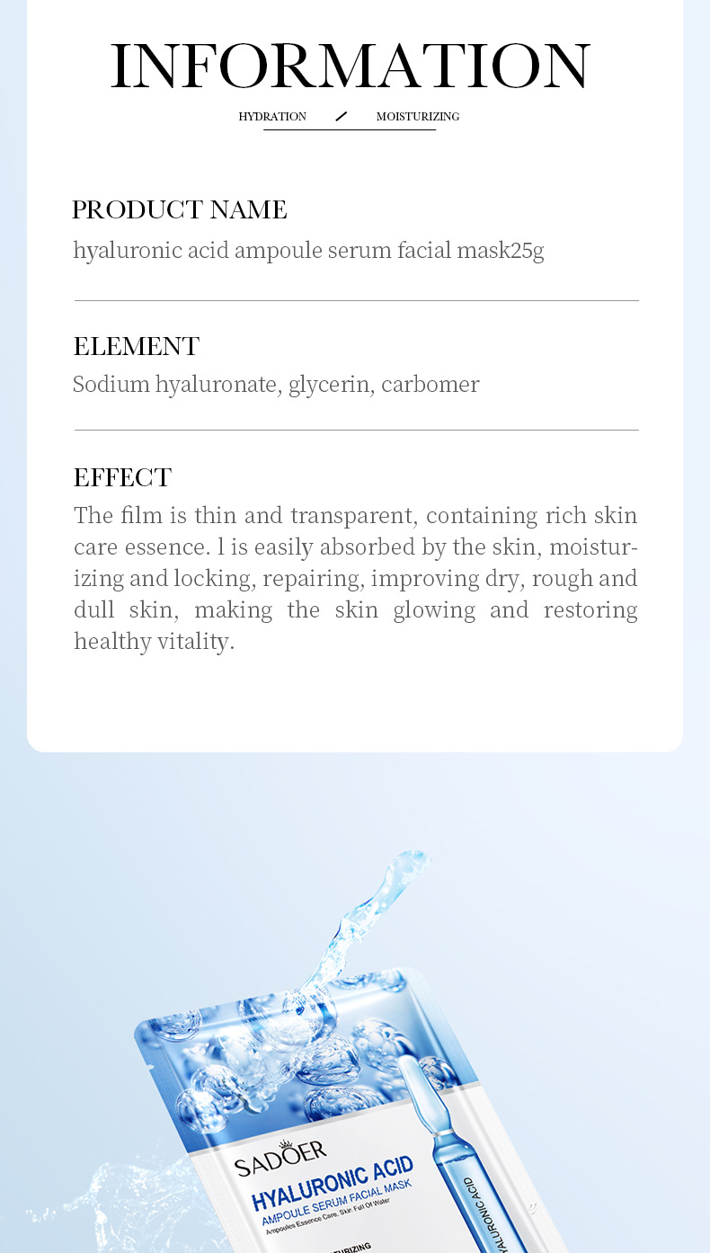 9 Pcs  SADOER Ampoule Serum Facial Mask, Moisturizing Soothing Hydrating Face Sheet Mask For All Skin Types