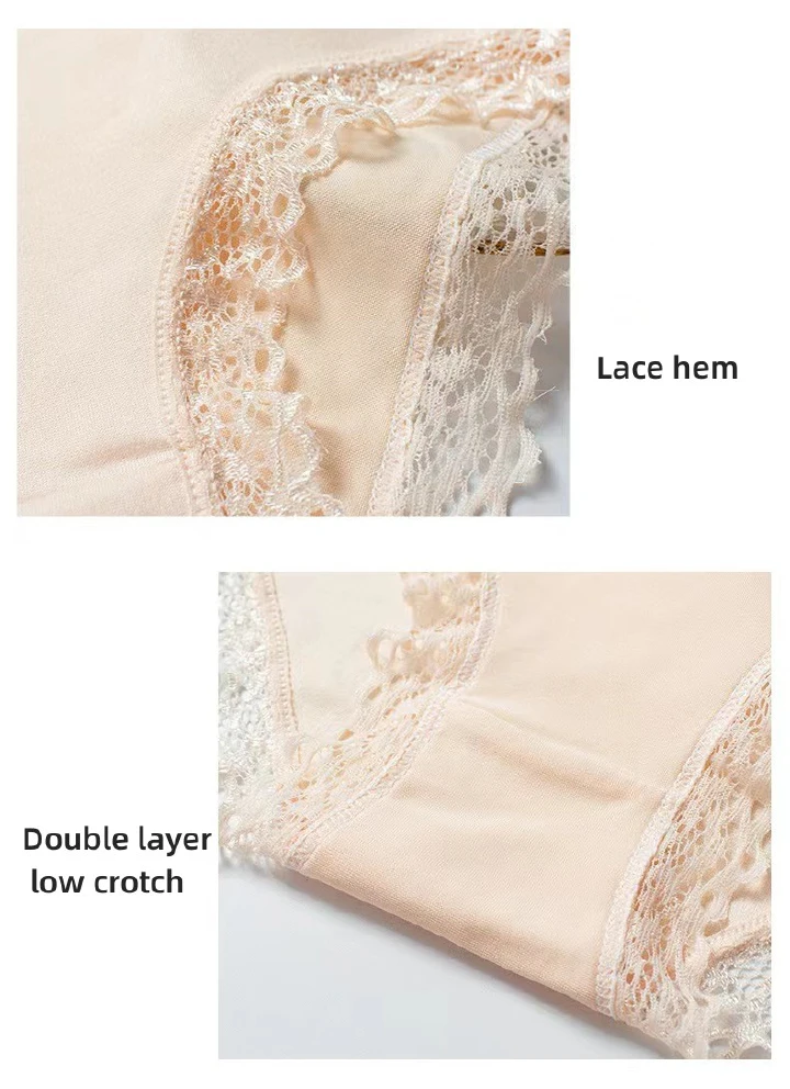 3 PCS Bbreathable Women's Underwear Soft Lightweight And Dry Women's Clothing Solid Color Women's Lace Lingerie New Milk Silk Panties Woman Clothes