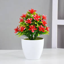 Artificial Mini Deco Flower with White Pot
