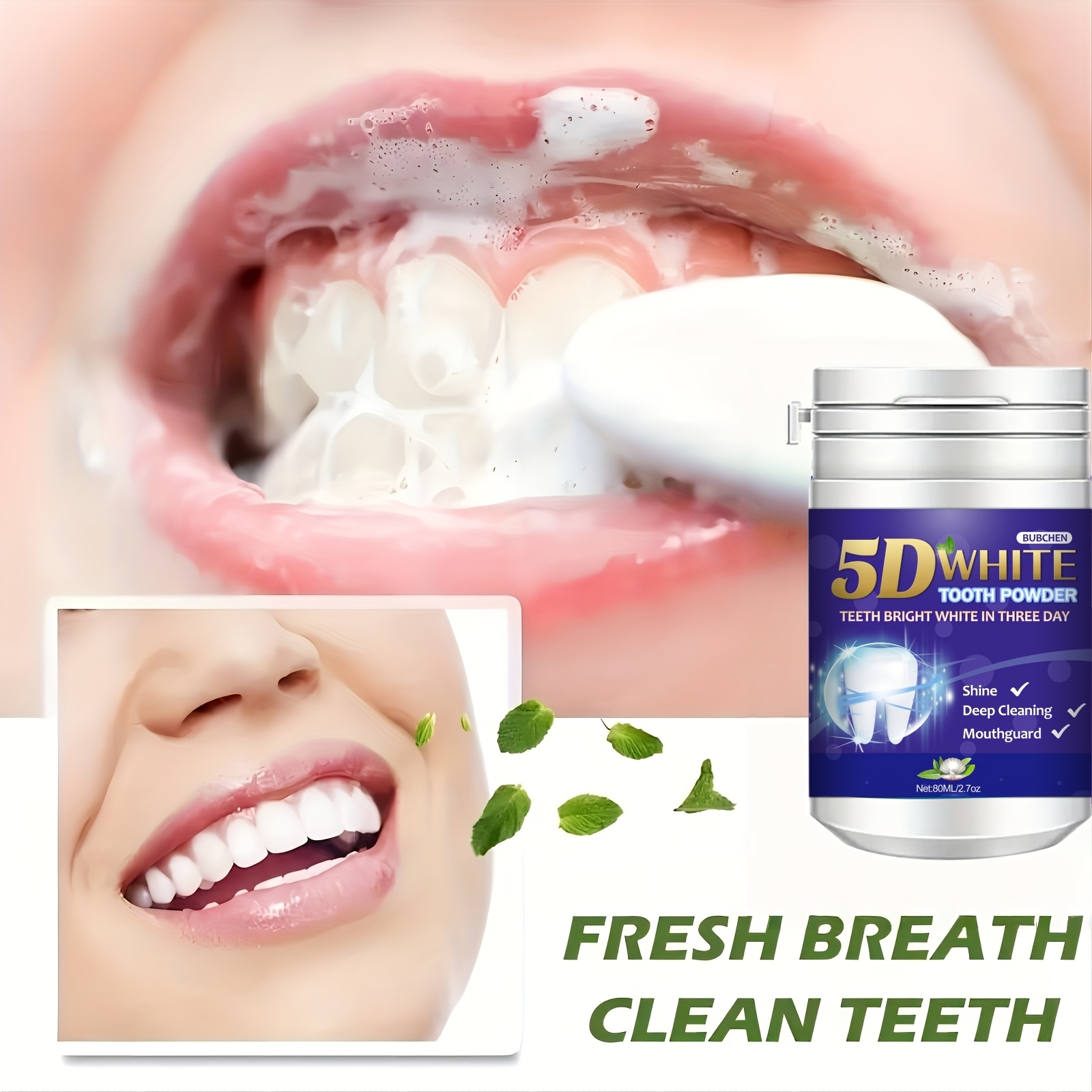 Teeth Whitening Powder, Tooth Cleaning Powder, Fresh Mint Flavor, Effective Shine And Deep Cleaning Toothpowder