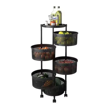 4 Layers Rotatable Fruit Rack Multi-Layer Movable Kitchen Storage Stand for Fruits, Vegetables, Snacks, Household Organization with Round Baskets and Easy Rotation