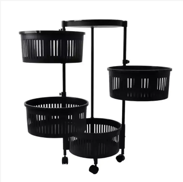 4 Layers Rotatable Fruit Rack Multi-Layer Movable Kitchen Storage Stand for Fruits, Vegetables, Snacks, Household Organization with Round Baskets and Easy Rotation