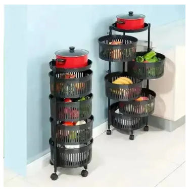 4 Layers Rotatable Fruit Rack Multi-Layer Movable Kitchen Storage Stand for Fruits, Vegetables, Snacks, Household Organization with Round Baskets and Easy Rotation