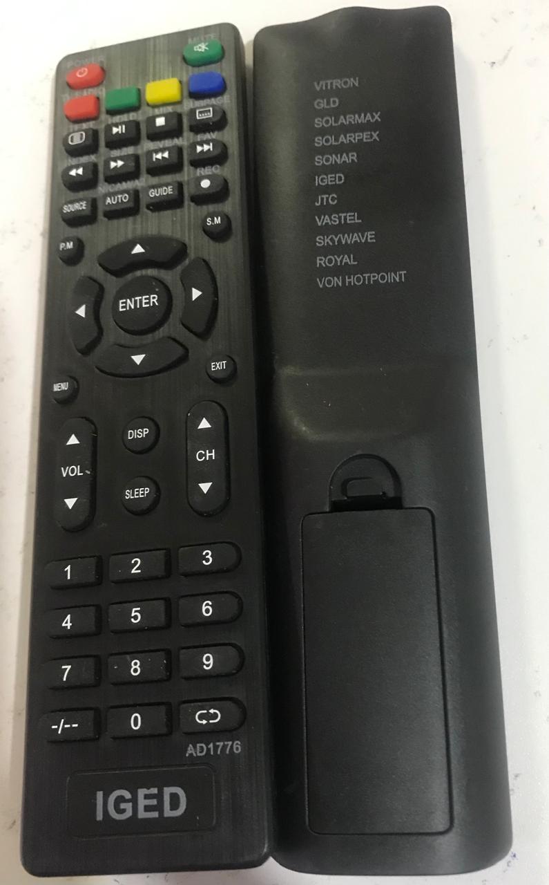 VITRON,GLD,SOLARMAX,SOLARPEX,SONAR,IGED,JTC,VASTEL,SKYWAVE,ROYAL,VON HOTPOINT Universal TV remote