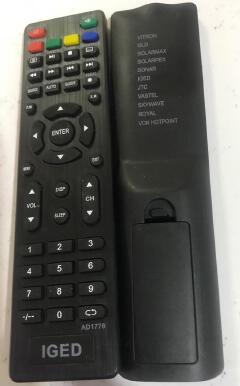 VITRON,GLD,SOLARMAX,SOLARPEX,SONAR,IGED,JTC,VASTEL,SKYWAVE,ROYAL,VON HOTPOINT Universal TV remote