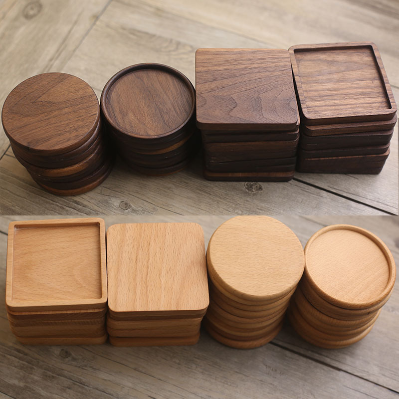 Black walnut coasters, solid wood tea cup cushions, household square tea trays, insulation pads, Zen wooden cushions, tea mop cushions, and slippers