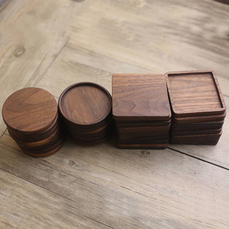 Black walnut coasters, solid wood tea cup cushions, household square tea trays, insulation pads, Zen wooden cushions, tea mop cushions, and slippers