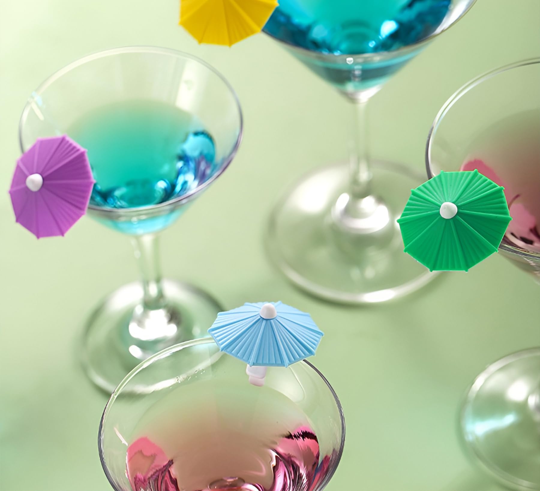 6Pcs Silicone Umbrella Drink Markers, Wine Glass Charms Cup Identifier Tags, Reusable Mug Markers for Summer Christmas Cocktail Party Wine Tasting Decoration