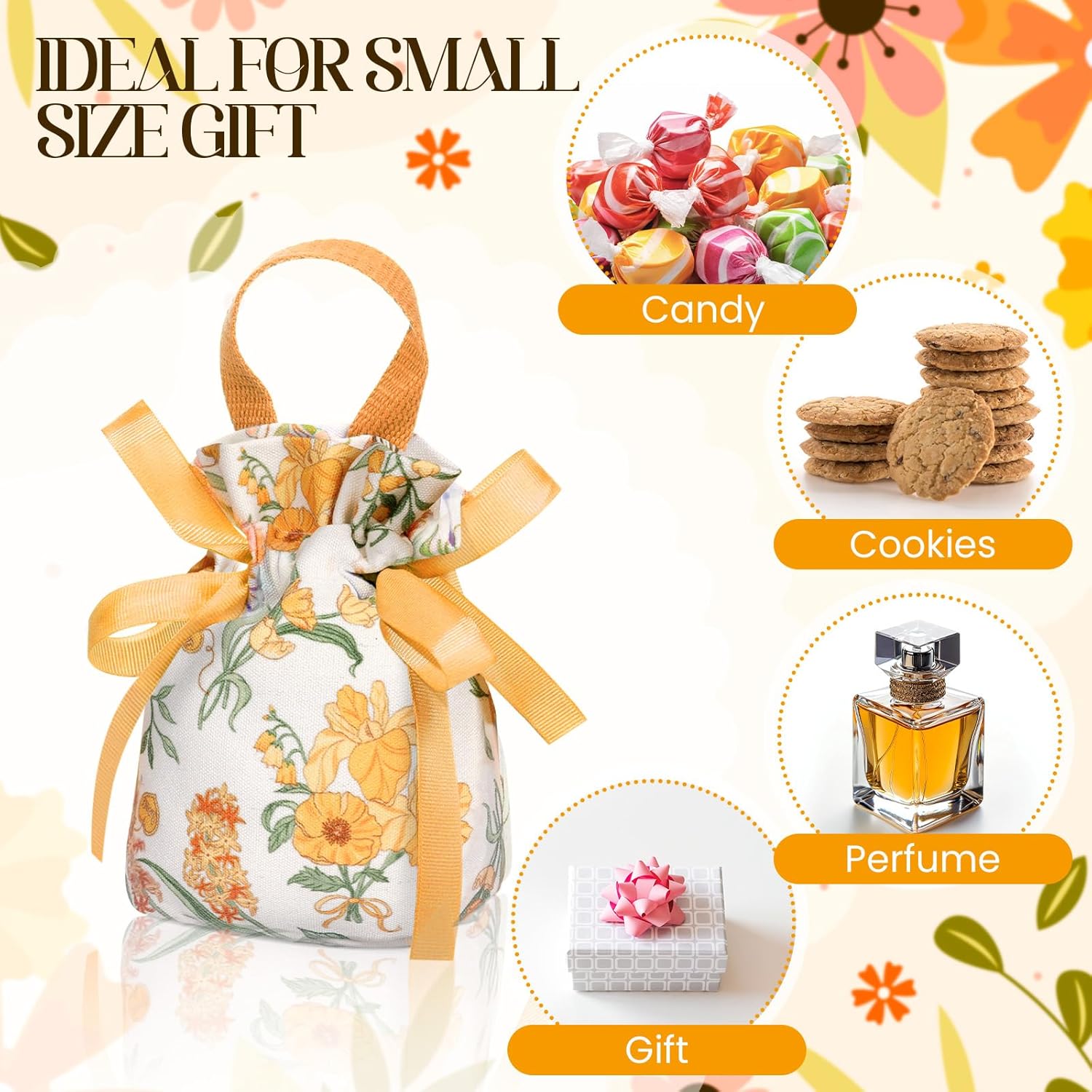 10Pcs Floral Canvas Gift Bags, Durable Pouches for Jewelry, Candy & Party Favors – Ideal for Birthdays, Weddings & All Celebrations