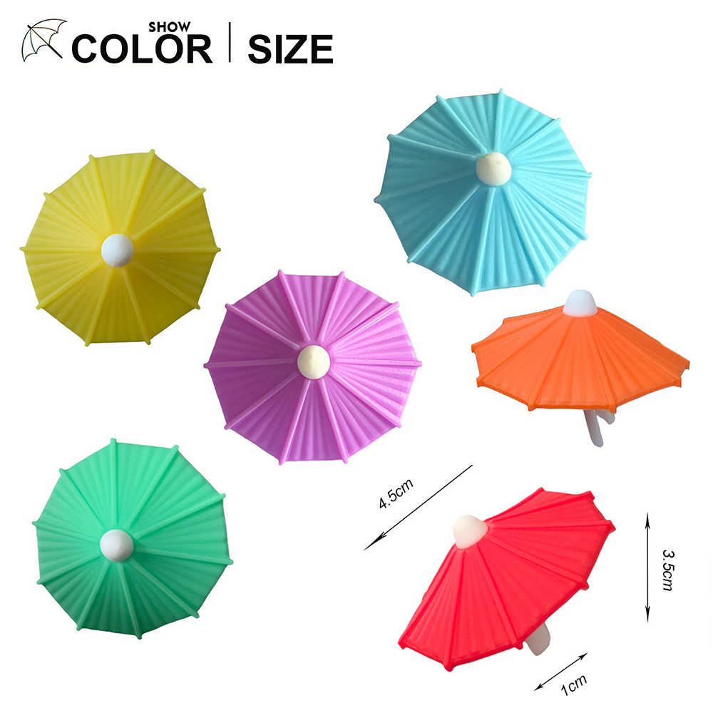 6Pcs Silicone Umbrella Drink Markers, Wine Glass Charms Cup Identifier Tags, Reusable Mug Markers for Summer Christmas Cocktail Party Wine Tasting Decoration