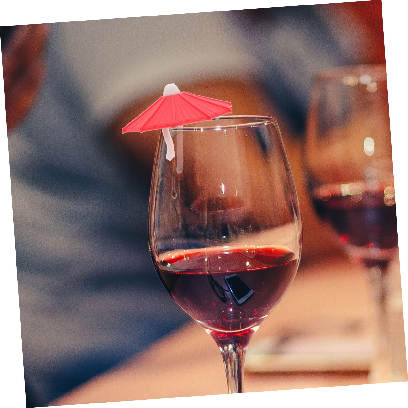 6Pcs Silicone Umbrella Drink Markers, Wine Glass Charms Cup Identifier Tags, Reusable Mug Markers for Summer Christmas Cocktail Party Wine Tasting Decoration