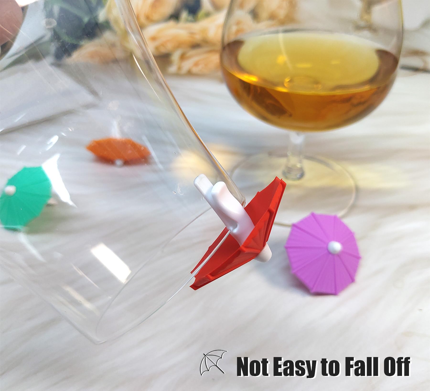 6Pcs Silicone Umbrella Drink Markers, Wine Glass Charms Cup Identifier Tags, Reusable Mug Markers for Summer Christmas Cocktail Party Wine Tasting Decoration