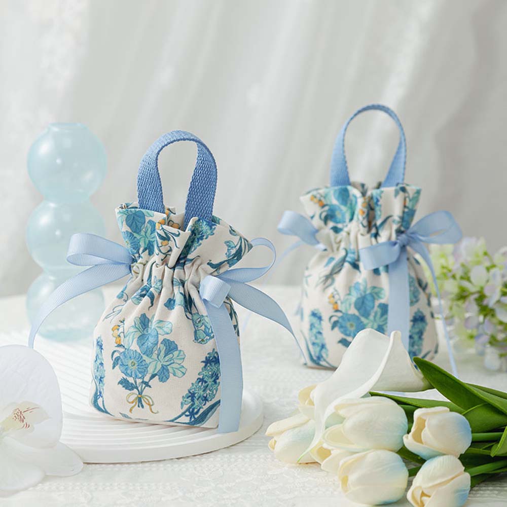 10Pcs Floral Canvas Gift Bags, Durable Pouches for Jewelry, Candy & Party Favors – Ideal for Birthdays, Weddings & All Celebrations