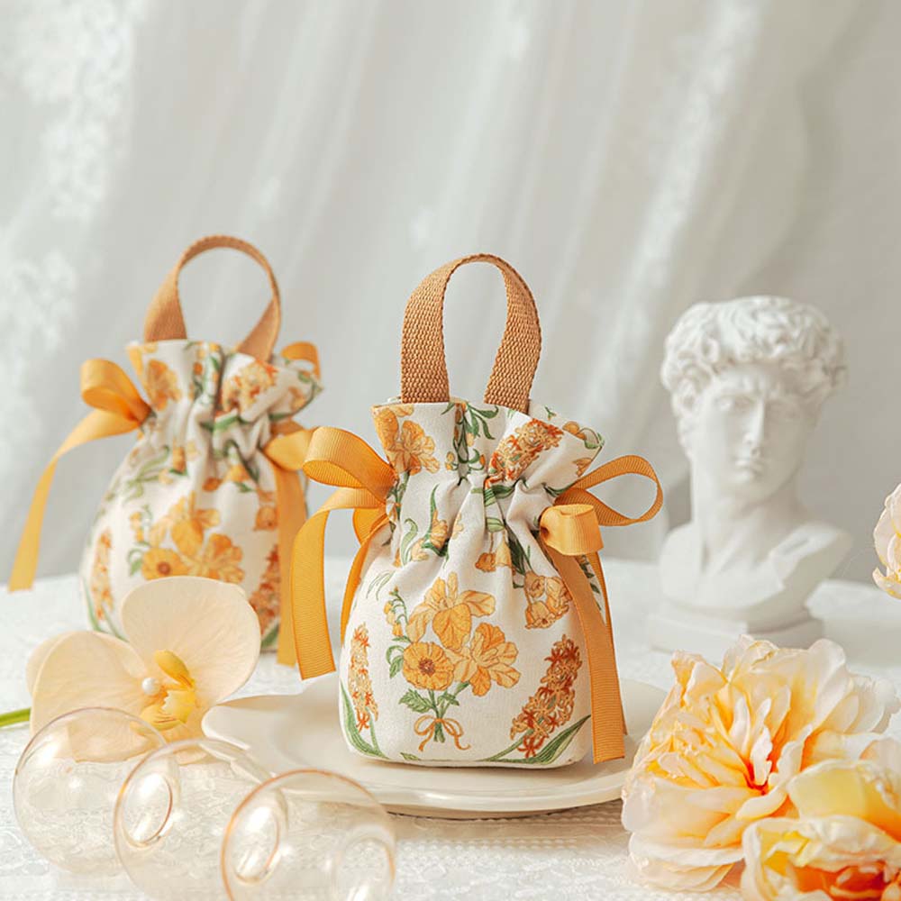 10Pcs Floral Canvas Gift Bags, Durable Pouches for Jewelry, Candy & Party Favors – Ideal for Birthdays, Weddings & All Celebrations