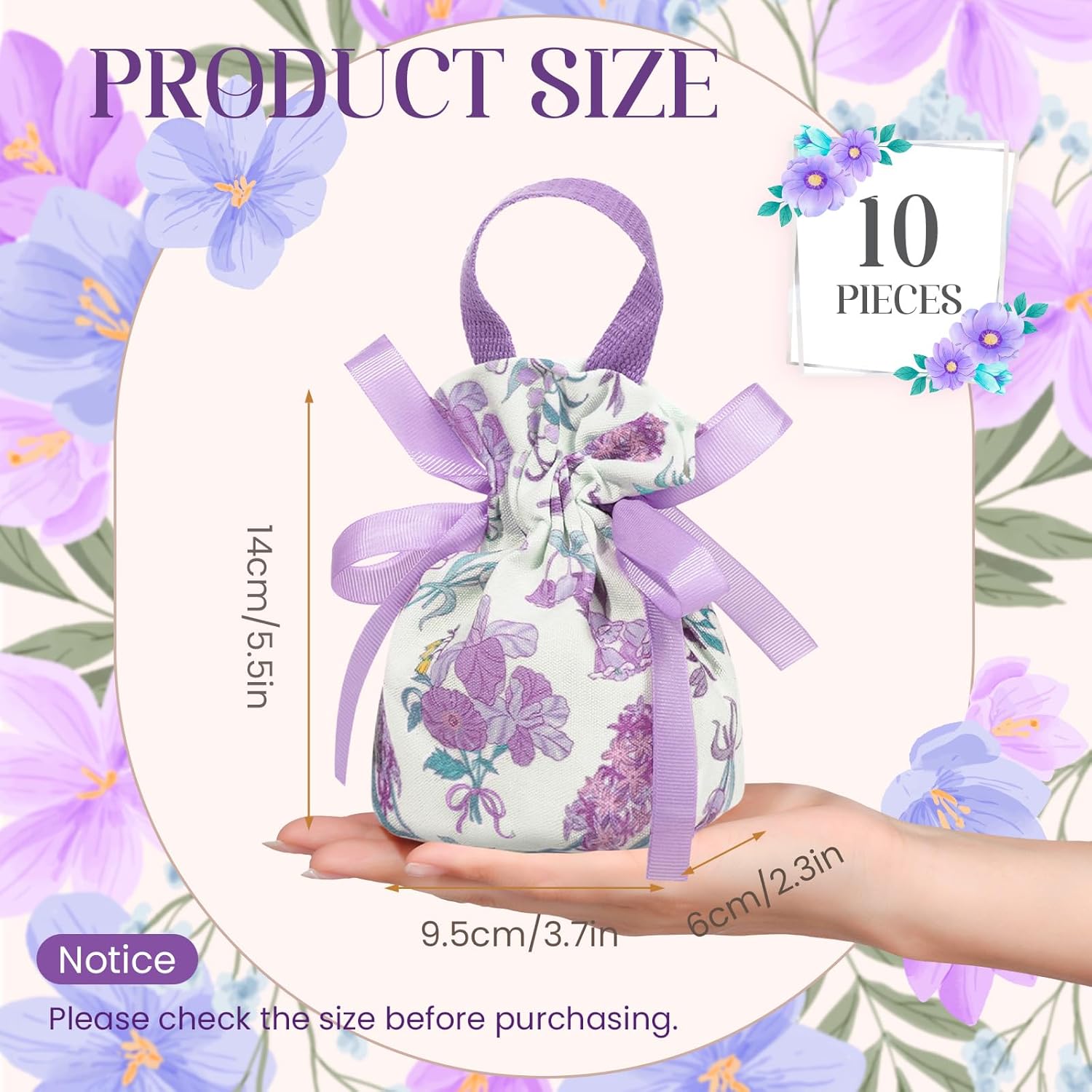 10Pcs Floral Canvas Gift Bags, Durable Pouches for Jewelry, Candy & Party Favors – Ideal for Birthdays, Weddings & All Celebrations
