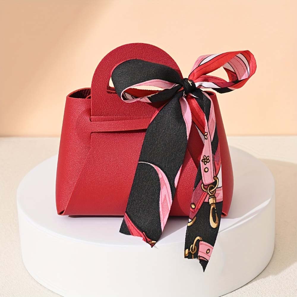 20 Pcs Faux Leather Gift Bags with Bow Ribbons, Mini Handbag Design for Wedding Birthday Party Favor & Candy Packaging