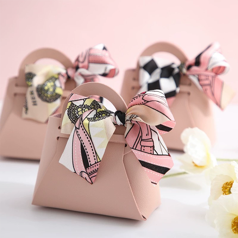 20 Pcs Faux Leather Gift Bags with Bow Ribbons, Mini Handbag Design for Wedding Birthday Party Favor & Candy Packaging