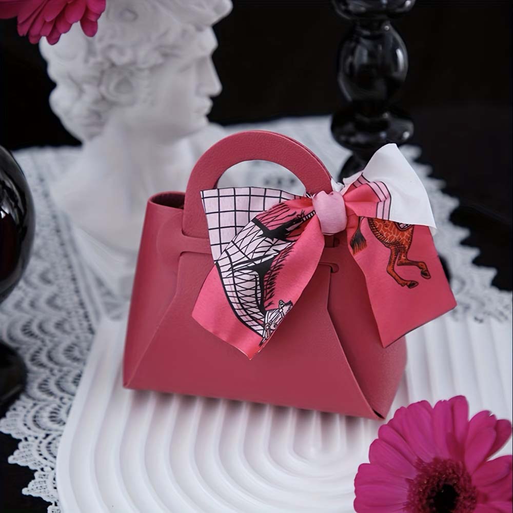 20 Pcs Faux Leather Gift Bags with Bow Ribbons, Mini Handbag Design for Wedding Birthday Party Favor & Candy Packaging