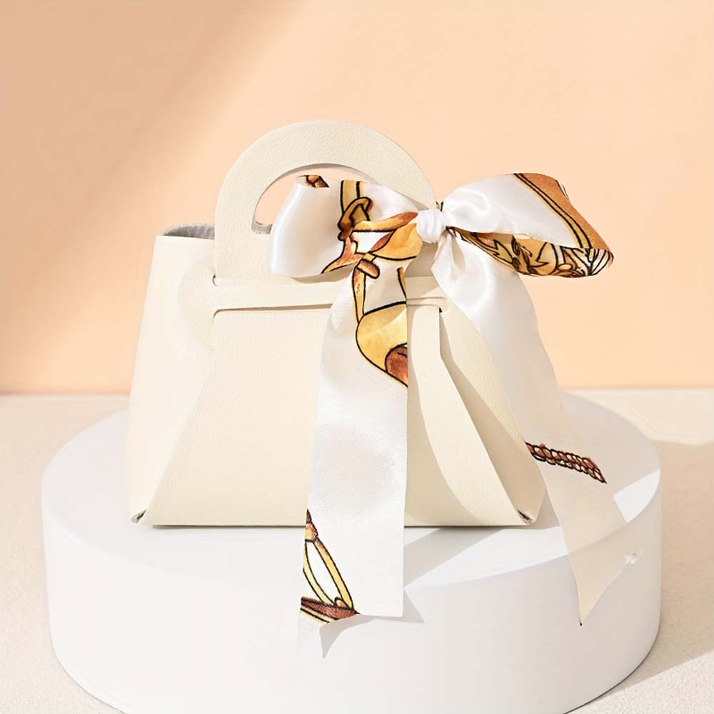 20 Pcs Faux Leather Gift Bags with Bow Ribbons, Mini Handbag Design for Wedding Birthday Party Favor & Candy Packaging