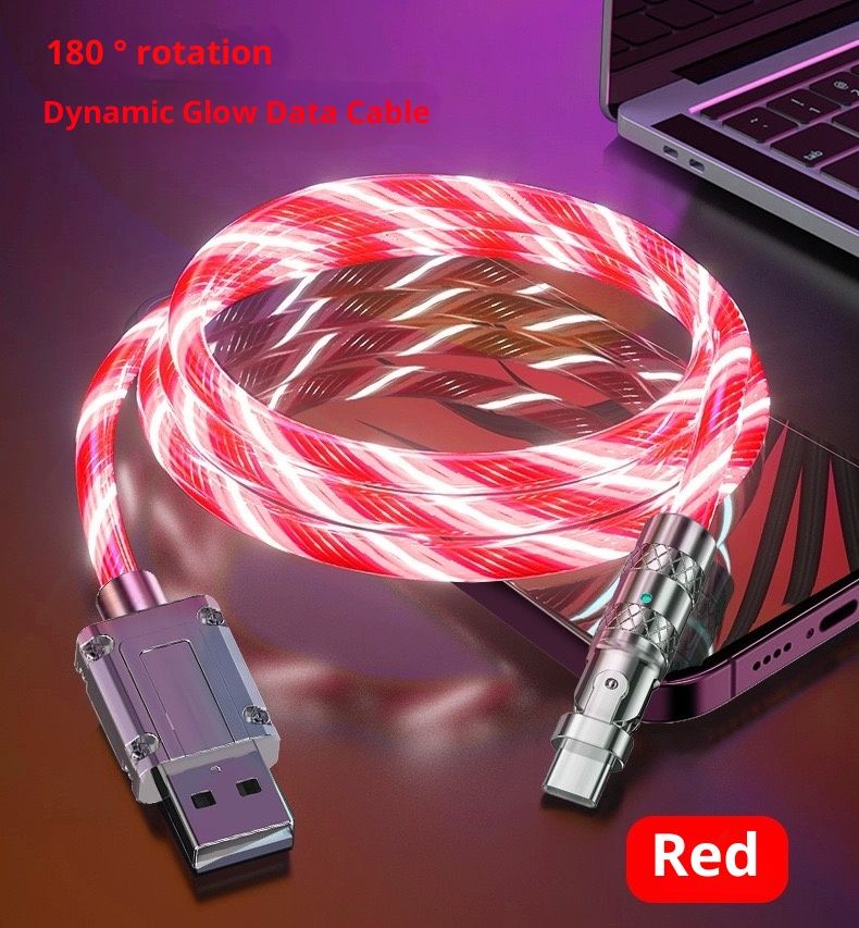 🔥LED Flowing Light Type C Cable Fast Charging 180° Rotatable For Samsung Xiaomi Huawei Car Charger Cord