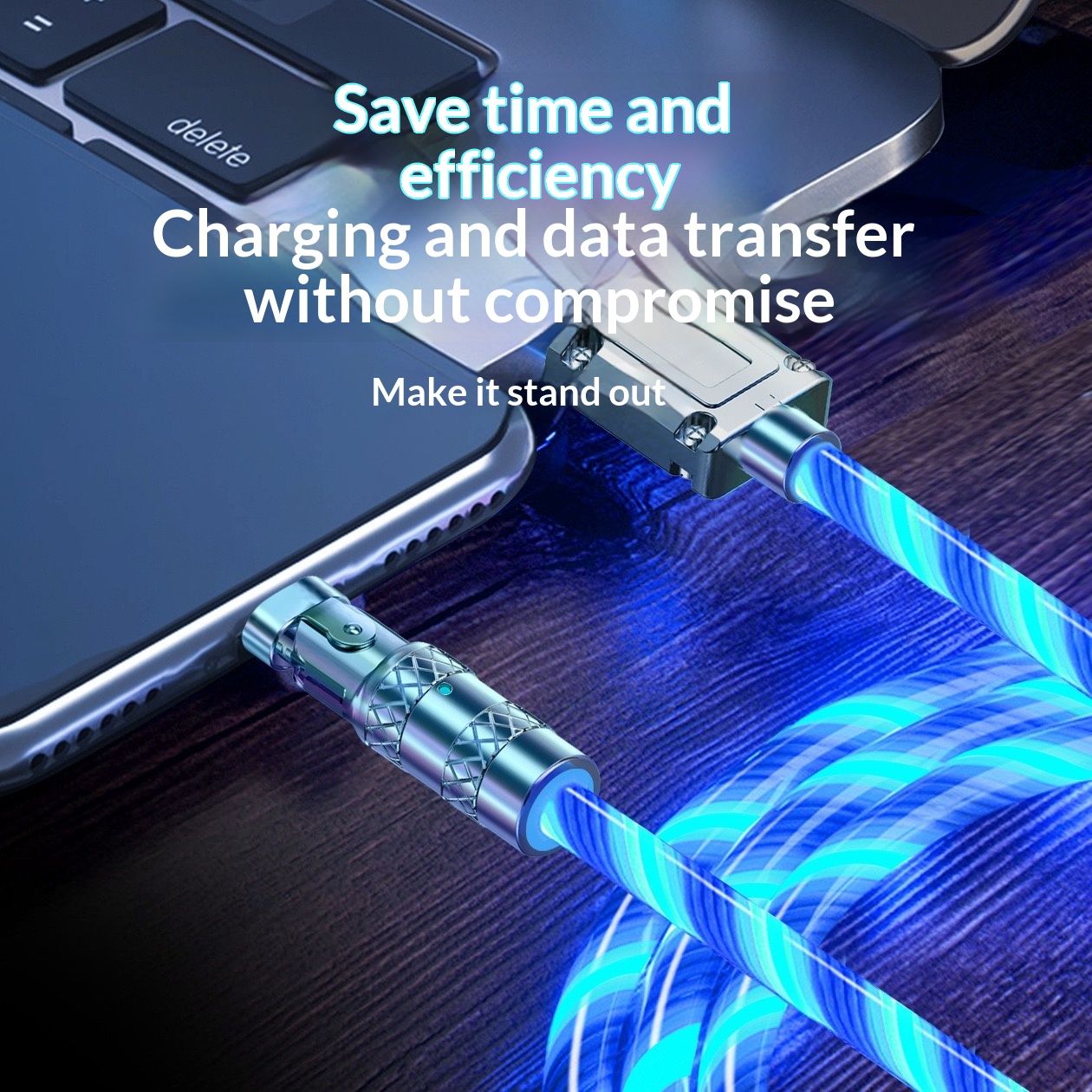 🔥LED Flowing Light Type C Cable Fast Charging 180° Rotatable For Samsung Xiaomi Huawei Car Charger Cord