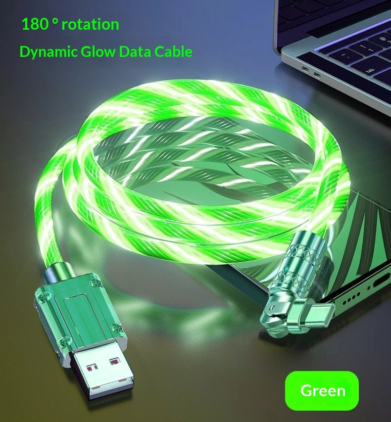 🔥LED Flowing Light Type C Cable Fast Charging 180° Rotatable For Samsung Xiaomi Huawei Car Charger Cord