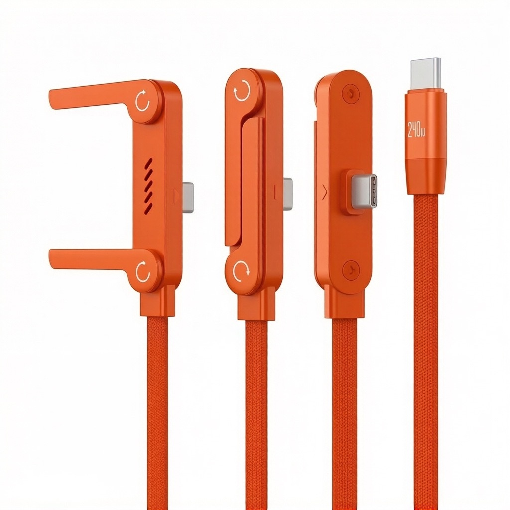🔥240W Fast Charging USB C Cable with Foldable Phone Stand L-Shaped Braided Cord for Samsung Xiaomi Huawei