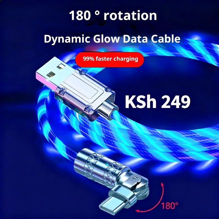 🔥LED Flowing Light Type C Cable Fast Charging 180° Rotatable For Samsung Xiaomi Huawei Car Charger Cord