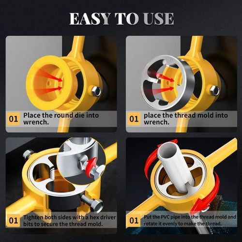 6-piece plastic pipe threading die set, pipe threading tool kit, for manual quick threading of PVC pipes.