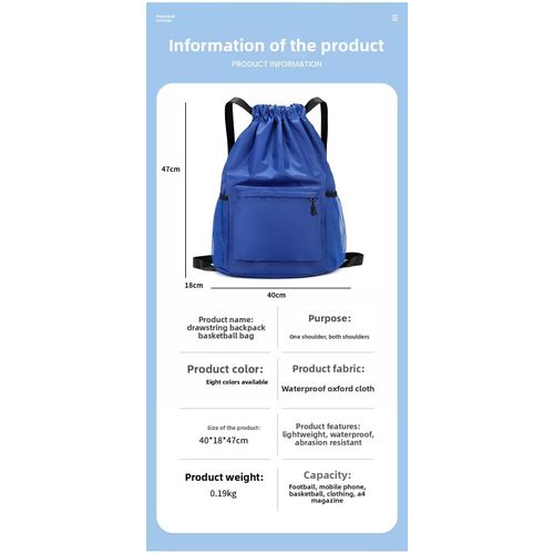 High Quality Lightweight Hiking Backpack Royal Blue Waterproof Wear- resistant Oxford Drawstring Bag For Holding Cups For Men Women Travel