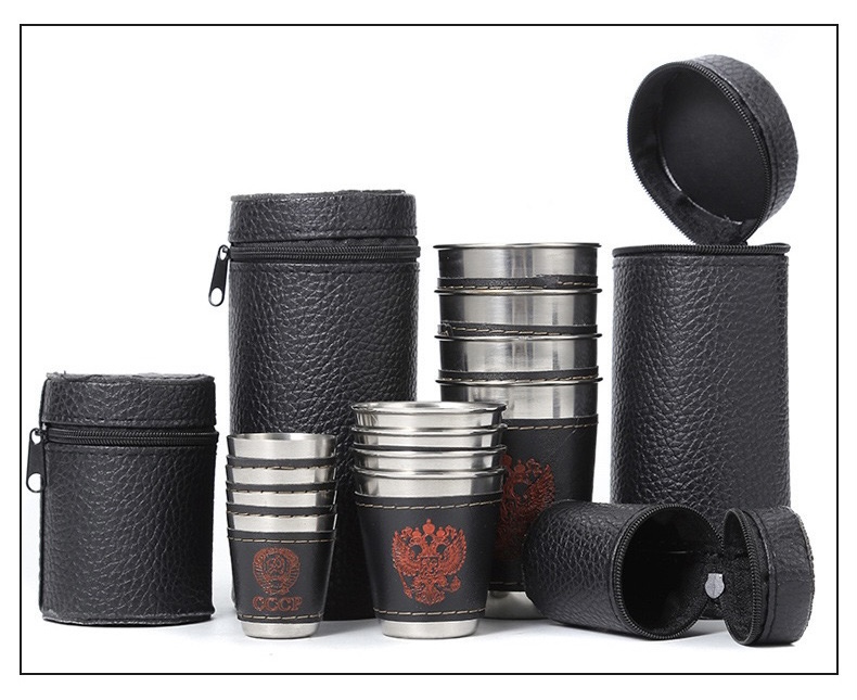 Outdoor stainless steel small wine glass set, 4 cups, 1 set, travel coffee, portable water glass, white spirit glass, camping beer glass