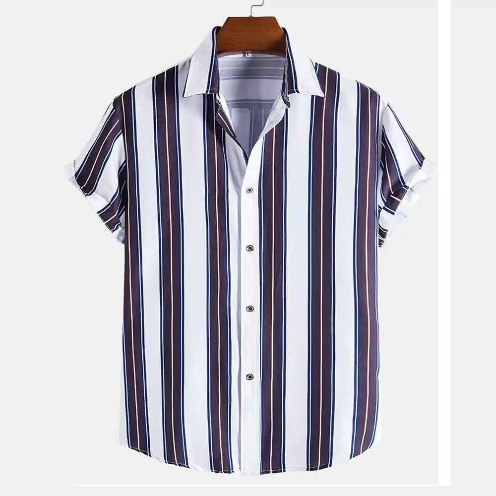 Men's Casual Short Sleeve T-Shirt - Blue & White Cotton-Polyester, Sizes S-XXXL
