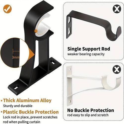 4pcs Heavy Duty Curtain Rod Brackets - Black Aluminum Alloy, 1-1.2" Diameter, Easy Install