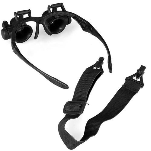 Black LED Head Magnifier - Double Eye Glasses for Jewelry & Watch Repair, Interchangeable Lenses, 19x21x7cm