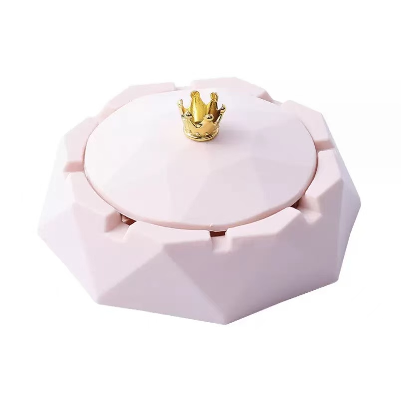 Green Crown Stainless Steel Ashtray with Lids, Ashtray for Indoor or Outdoor Use, Windproof, Ash Holder for Smokers, Desktop Smoking-Ash Tray for Home, Office Decoration Home Décor Accents