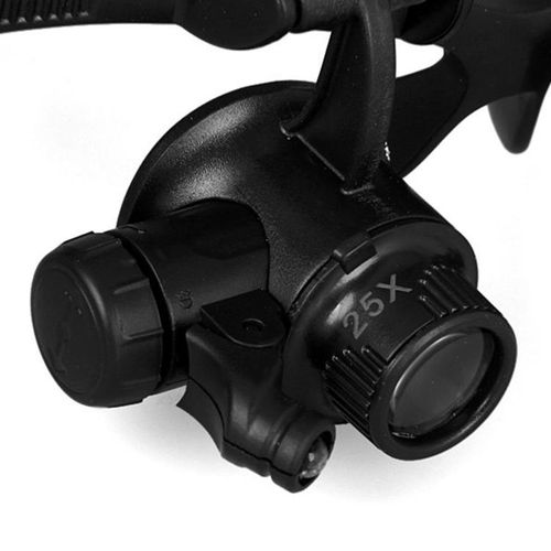 Black LED Head Magnifier - Double Eye Glasses for Jewelry & Watch Repair, Interchangeable Lenses, 19x21x7cm