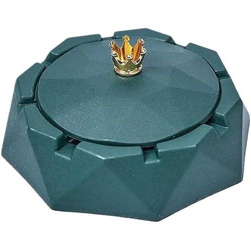 Green Crown Stainless Steel Ashtray with Lids, Ashtray for Indoor or Outdoor Use, Windproof, Ash Holder for Smokers, Desktop Smoking-Ash Tray for Home, Office Decoration Home Décor Accents