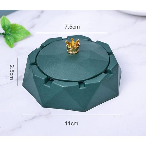 Green Crown Stainless Steel Ashtray with Lids, Ashtray for Indoor or Outdoor Use, Windproof, Ash Holder for Smokers, Desktop Smoking-Ash Tray for Home, Office Decoration Home Décor Accents