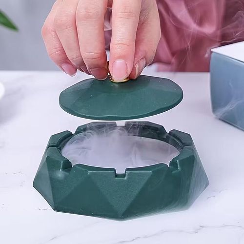 Green Crown Stainless Steel Ashtray with Lids, Ashtray for Indoor or Outdoor Use, Windproof, Ash Holder for Smokers, Desktop Smoking-Ash Tray for Home, Office Decoration Home Décor Accents