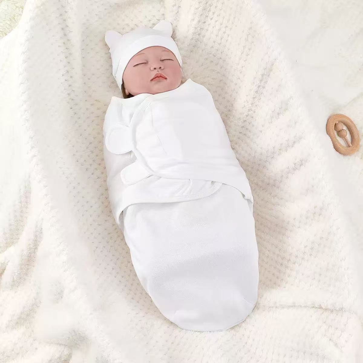 Cotton Baby Swaddle Blanket & Hat Set - 0-2M, White, 2-Piece, Soft & Breathable