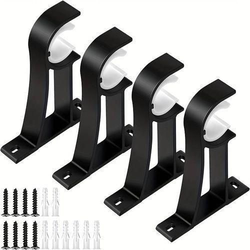 4pcs Heavy Duty Curtain Rod Brackets - Black Aluminum Alloy, 1-1.2" Diameter, Easy Install