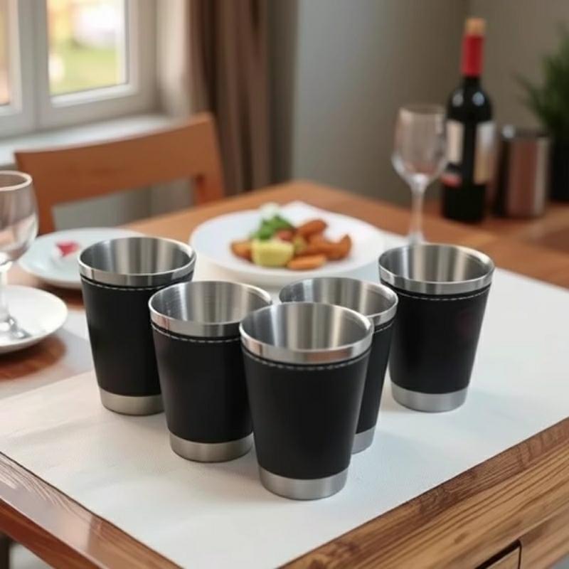 Outdoor stainless steel small wine glass set, 4 cups, 1 set, travel coffee, portable water glass, white spirit glass, camping beer glass