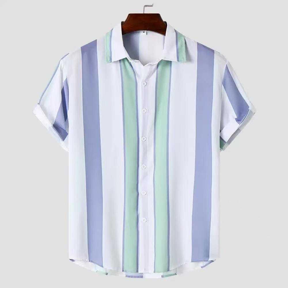 Men's Casual Short Sleeve T-Shirt - Blue & White Cotton-Polyester, Sizes S-XXXL