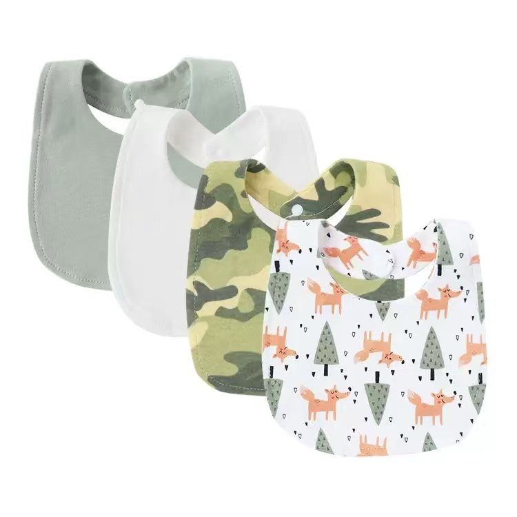 4-Piece Baby Cotton Bib Set - Soft, Absorbent, Snap Closure - Multi Color Prints for Boys & Girls