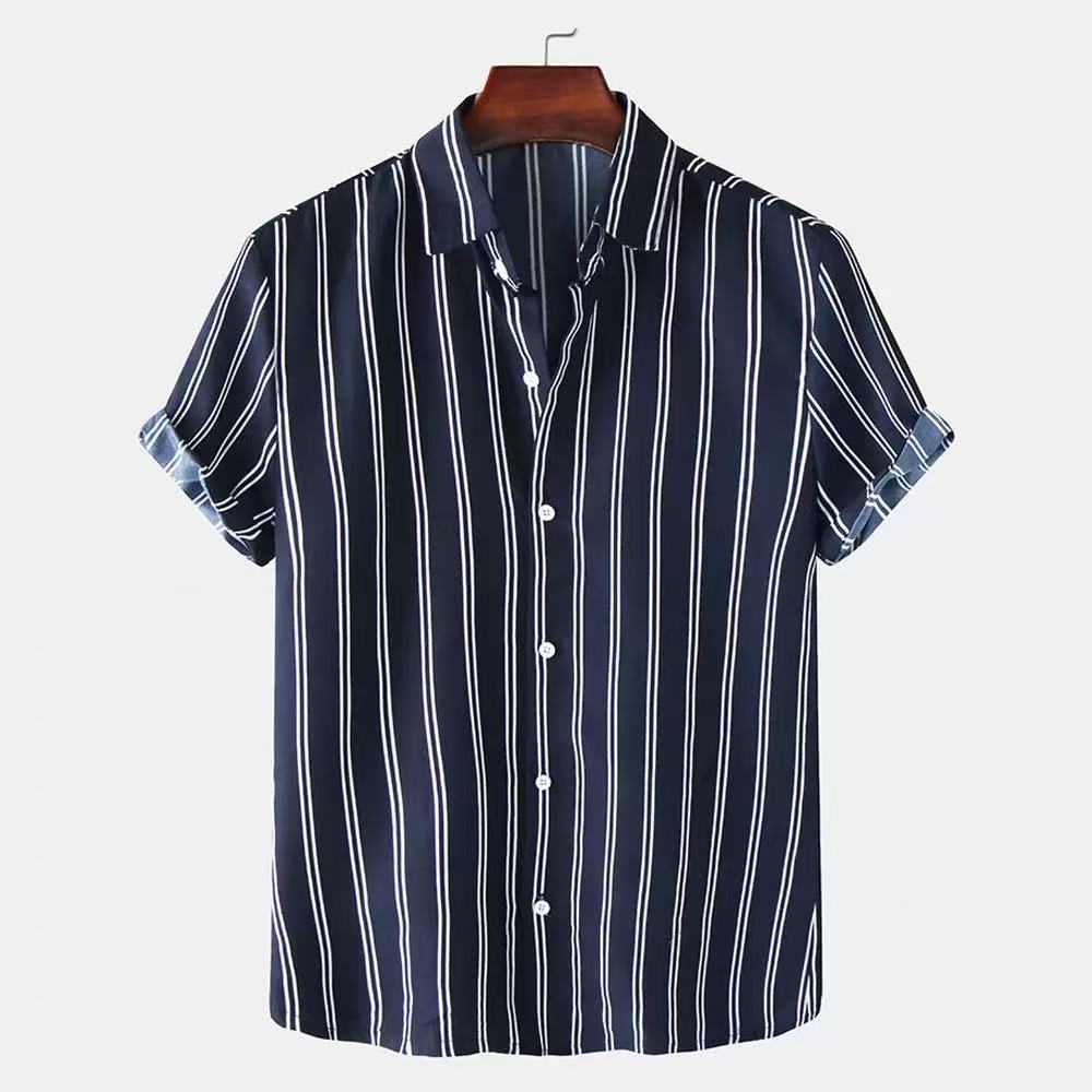 Men's Casual Short Sleeve T-Shirt - Blue & White Cotton-Polyester, Sizes S-XXXL