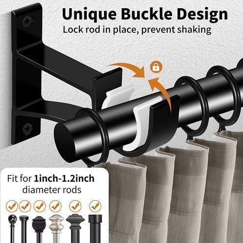 4pcs Heavy Duty Curtain Rod Brackets - Black Aluminum Alloy, 1-1.2" Diameter, Easy Install